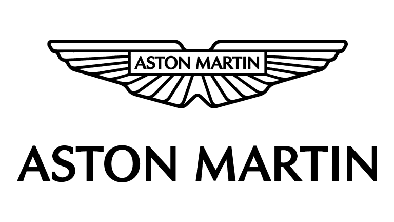 Aston Martin logo with winged emblem and text.