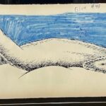 Dr. Seuss's Cat in the Hat character relaxing on a cloud with a blue background, in a whimsical, hand-drawn style.