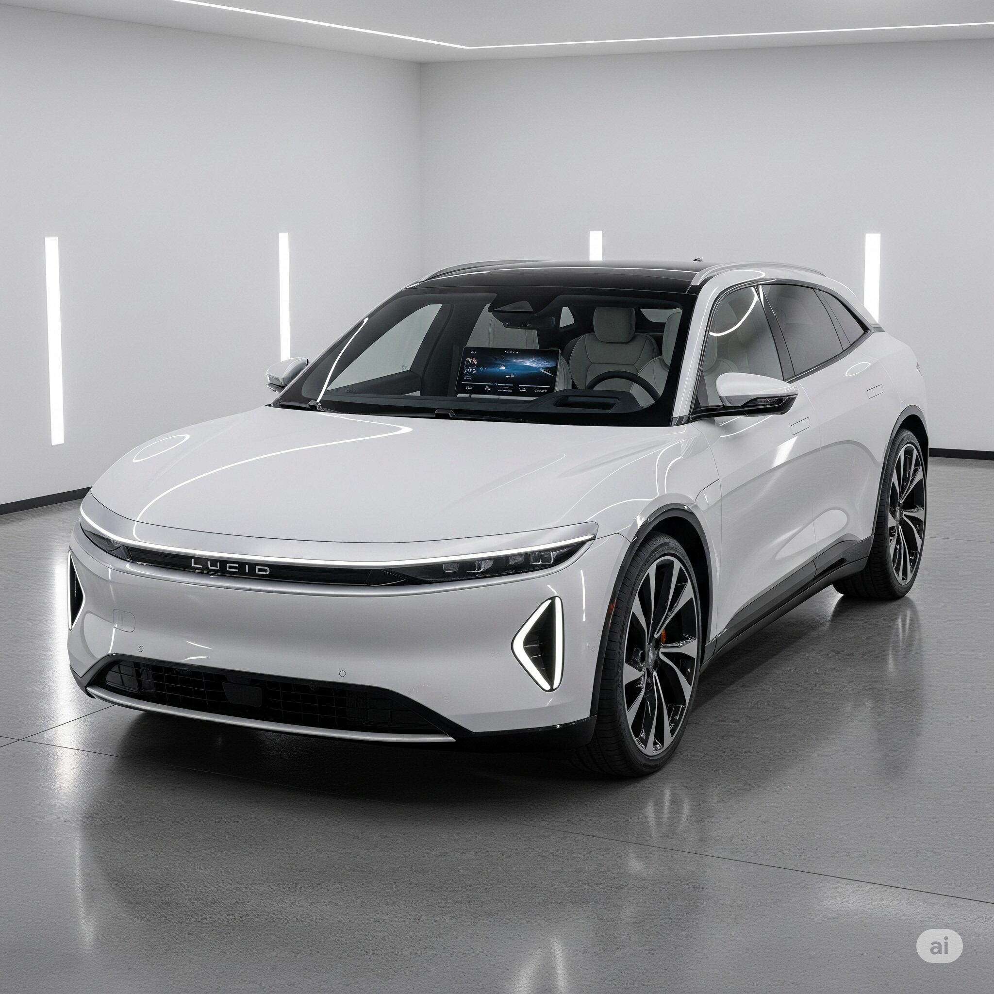 Lucid Gravity electric SUV in a modern setting.