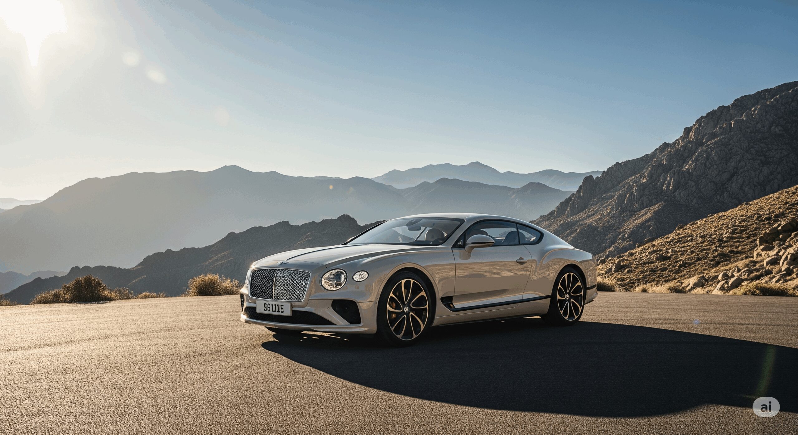 A landscape photograph of the Bentley Bacalar, an exclusive and bespoke convertible, set against a dramatic mountain landscape.