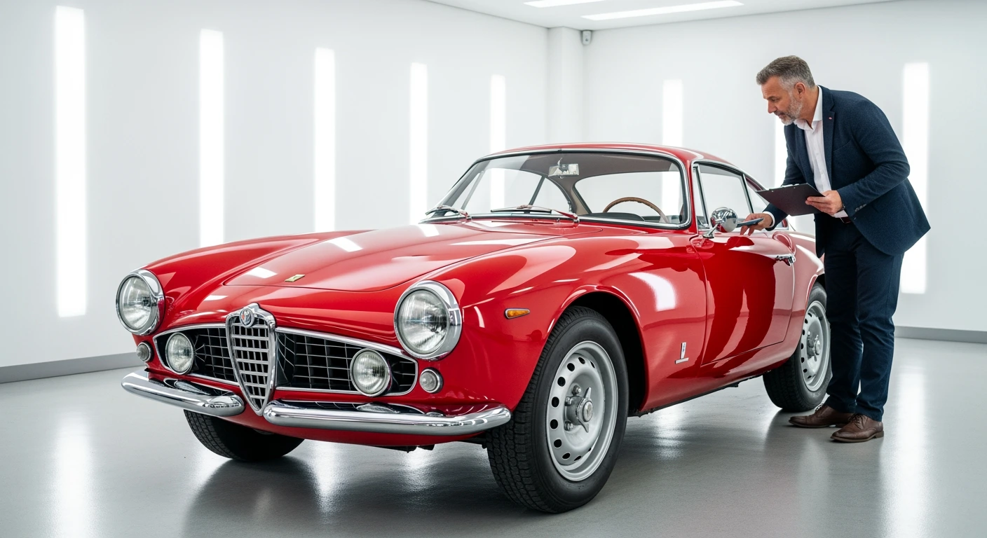 Classic sports car being appraised for collateral loan value