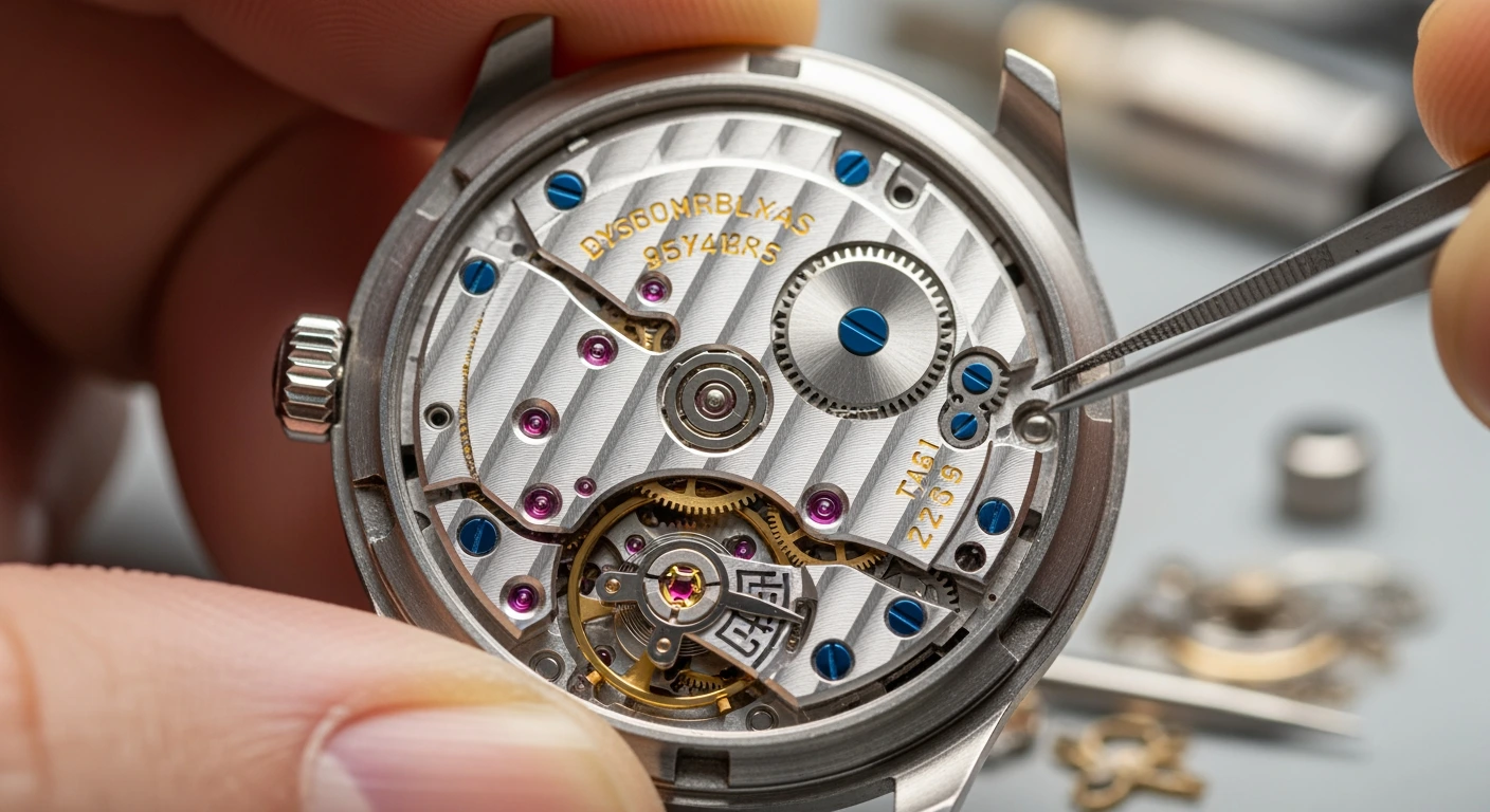 Open caseback revealing Swiss automatic watch movement — key authentication indicator