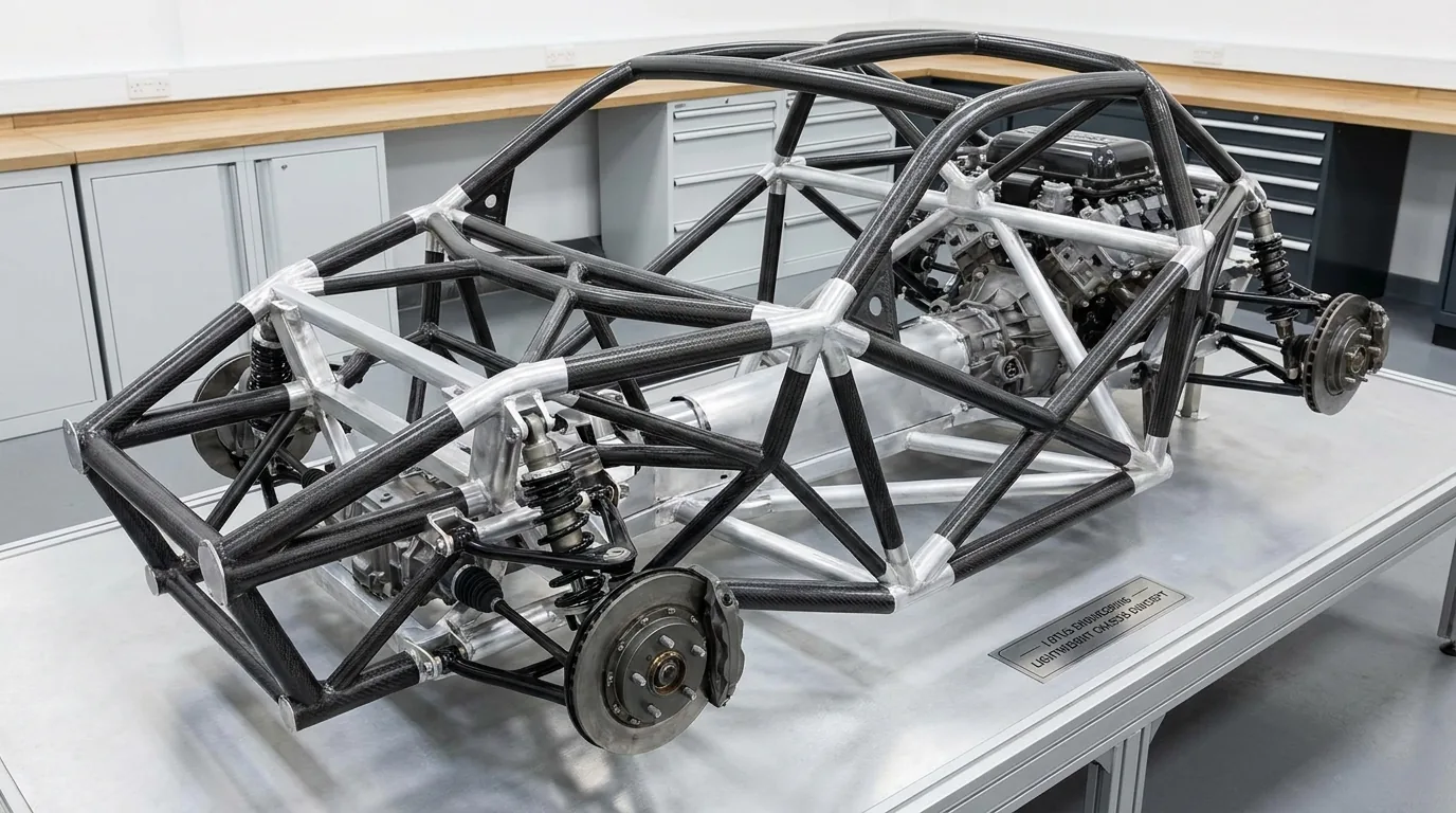 Lotus lightweight chassis engineering editorial — carbon fiber and performance