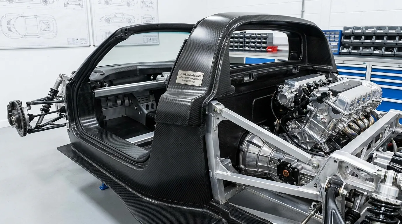 Lotus lightweight chassis engineering editorial — carbon fiber and performance