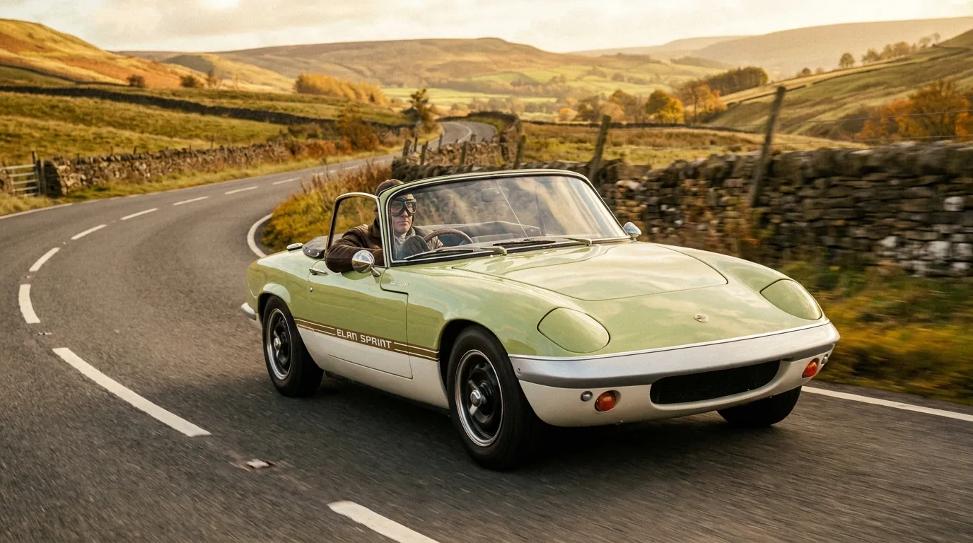 Vintage Lotus classic car editorial — historic British sports car
