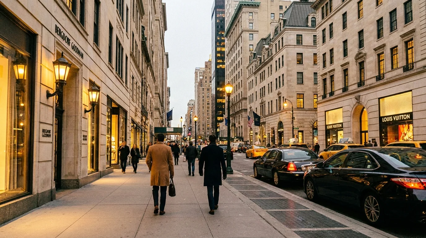 Manhattan Fifth Avenue luxury editorial — high-end storefronts and streetscape